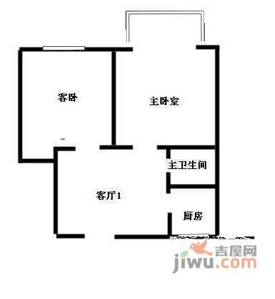 树园小区2室1厅1卫43㎡户型图