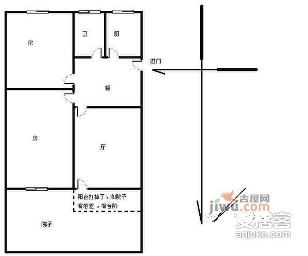 化纤新村2室1厅1卫64㎡户型图