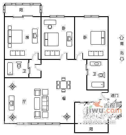 兴财名都苑3室2厅2卫162㎡户型图