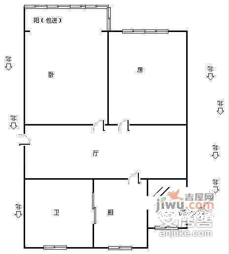 里东山弄2室1厅1卫75㎡户型图