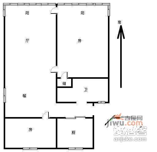 里东山弄2室2厅1卫79㎡户型图