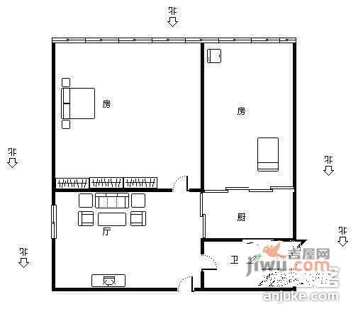 信余里小区2室1厅1卫62㎡户型图