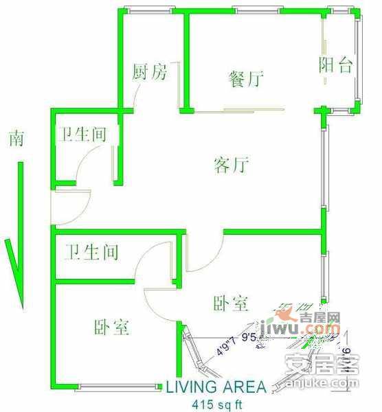 明珠公寓3室2厅2卫129㎡户型图