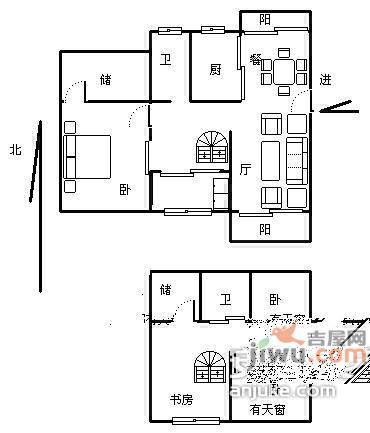 福田花园3室2厅1卫115㎡户型图