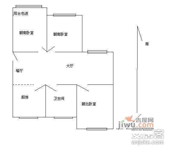 华苑公寓2室2厅1卫79㎡户型图