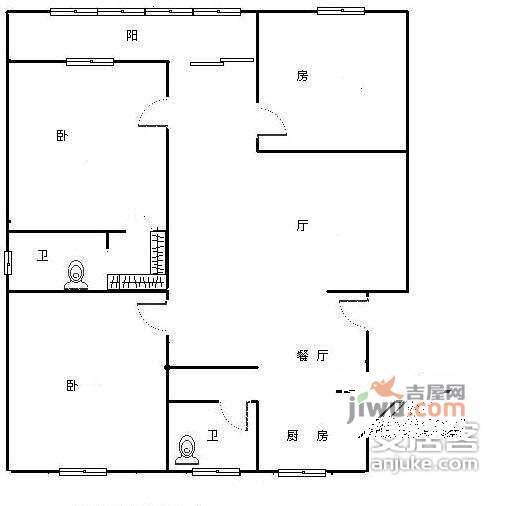 华苑公寓3室1厅2卫户型图