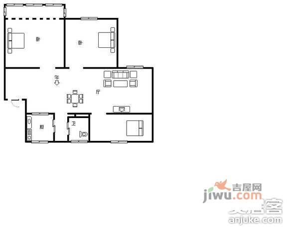 华苑公寓3室1厅1卫113㎡户型图