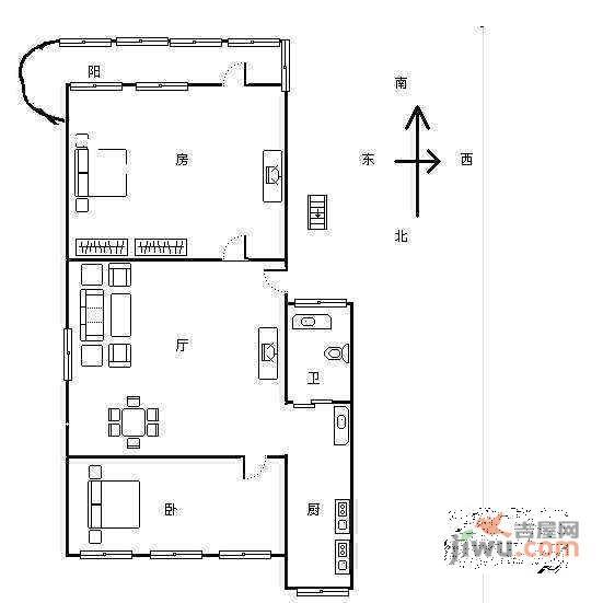 大关东六苑2室1厅1卫88㎡户型图