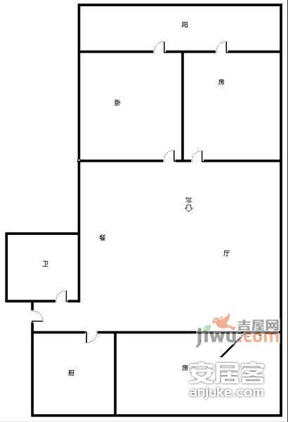 候潮公寓3室1厅1卫92㎡户型图