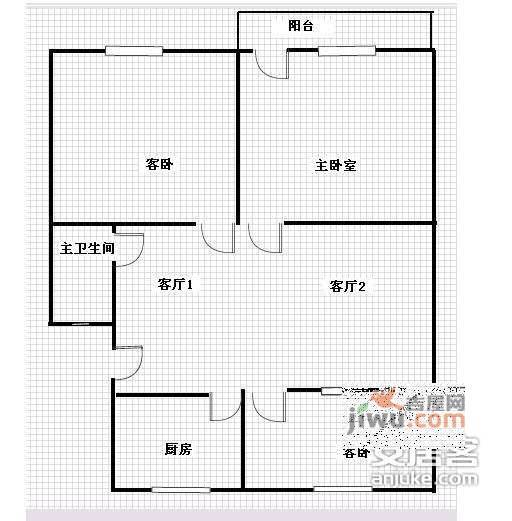 流水北苑3室1厅1卫86㎡户型图