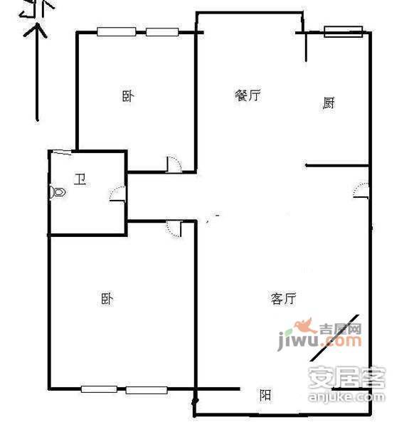 天虹公寓2室2厅1卫100㎡户型图