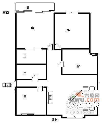 天虹公寓3室2厅1卫96㎡户型图