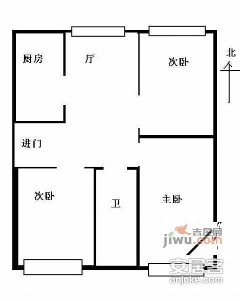 天虹公寓3室2厅1卫96㎡户型图