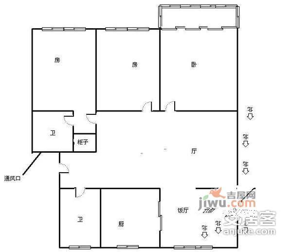 东新园东荷星苑3室2厅1卫78㎡户型图