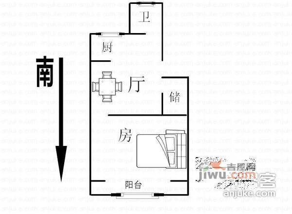 董家弄小区1室1厅1卫53㎡户型图