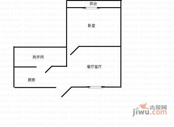 昆仑橡树园1室1厅1卫64㎡户型图