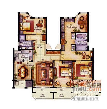 白鹭郡北4室2厅2卫208㎡户型图