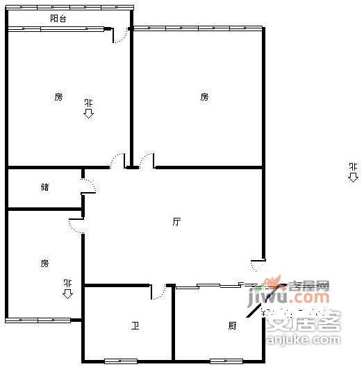 十五家园3室1厅1卫91㎡户型图