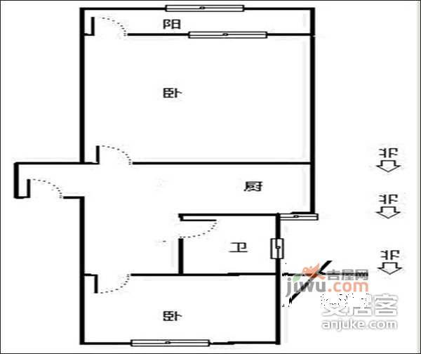 钱江时代公寓2室1厅1卫96㎡户型图