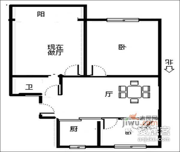 钱江时代公寓2室1厅1卫96㎡户型图