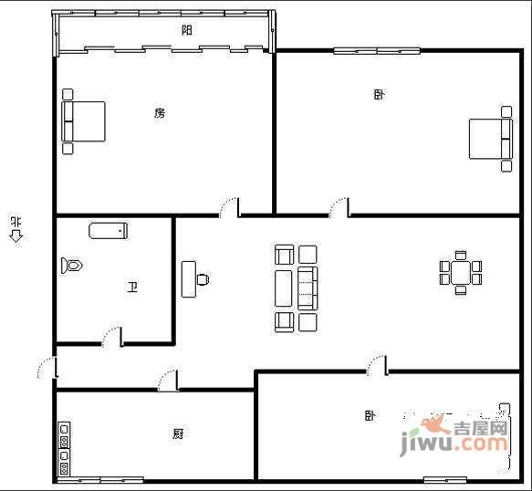 竹竿巷小区3室1厅1卫73㎡户型图