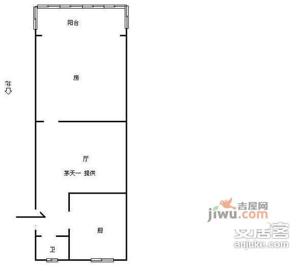 竹竿巷小区1室1厅1卫47㎡户型图