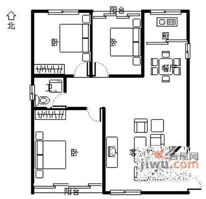 竹竿巷小区3室1厅1卫73㎡户型图