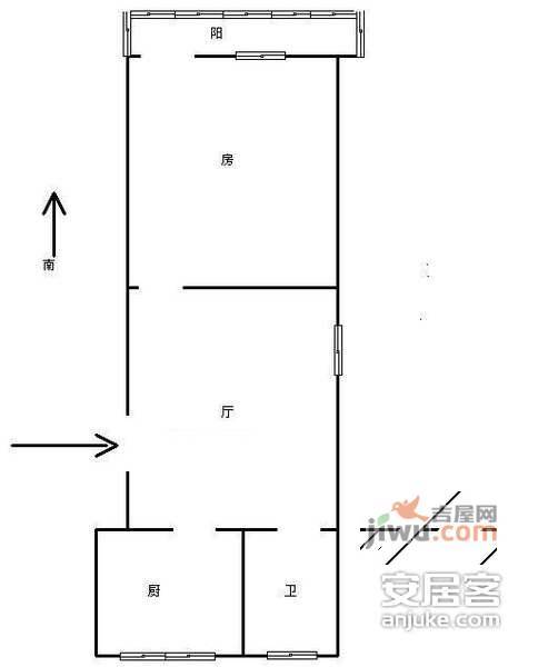 竹竿巷小区1室1厅1卫47㎡户型图