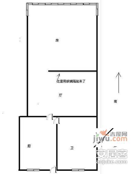 松木场河东1室1厅1卫42㎡户型图