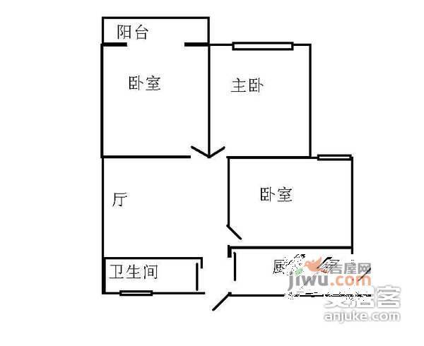 松木场河东3室2厅1卫70㎡户型图