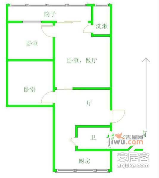 松木场河东2室2厅1卫72㎡户型图