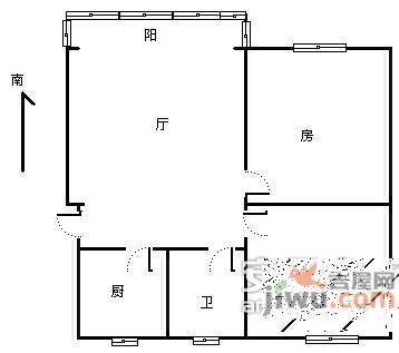 松木场河东2室2厅1卫72㎡户型图