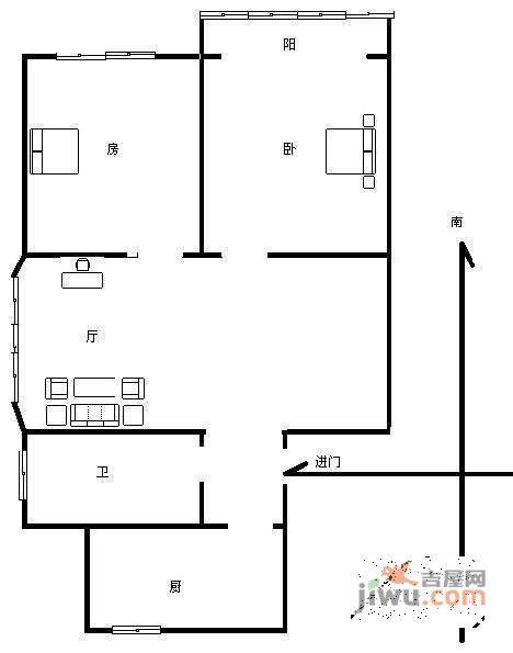 和平苑社区打铁关新村2室2厅1卫80㎡户型图