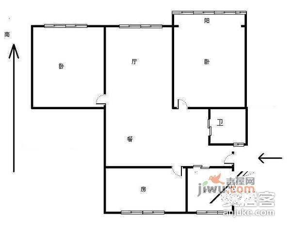 和平苑社区打铁关新村3室2厅1卫96㎡户型图