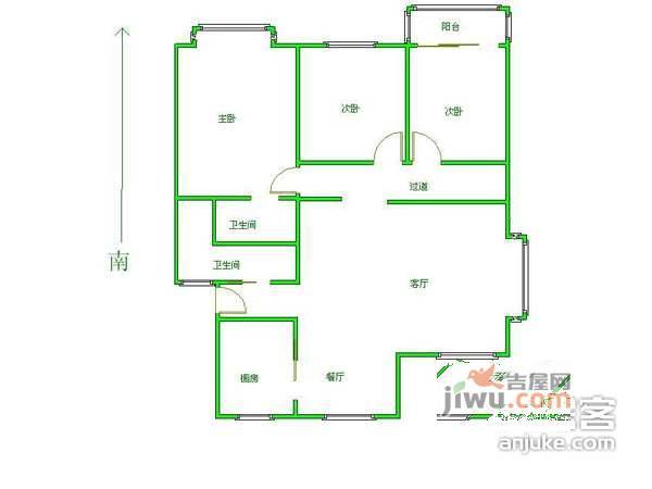 紫荆家园3室2厅2卫138㎡户型图