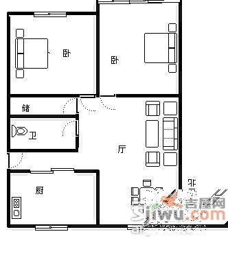 五里塘苑2室1厅1卫97㎡户型图