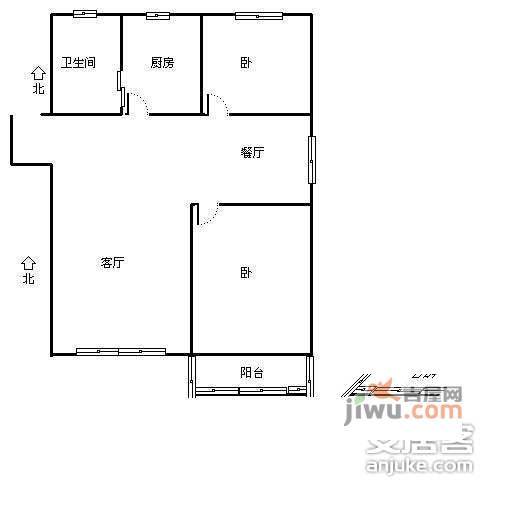 商教苑社区2室2厅1卫66㎡户型图