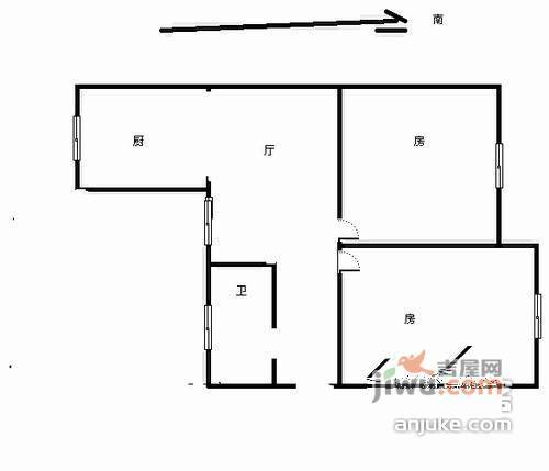 闲林山水丹枫苑2室1厅1卫54㎡户型图