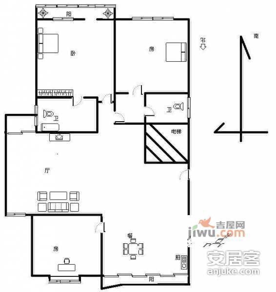 滨江金色家园3室2厅2卫163㎡户型图