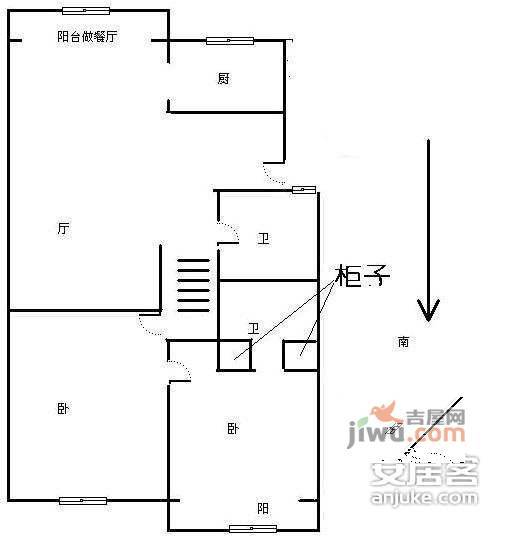 天福花园2室2厅2卫91㎡户型图