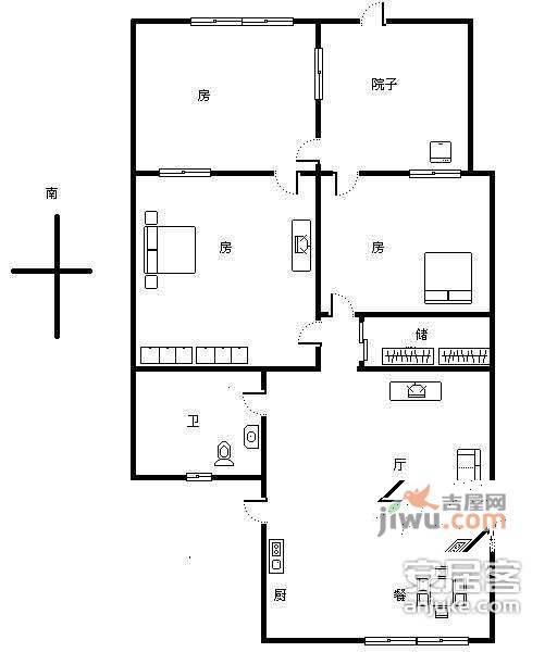 庆丰新村3室2厅1卫77㎡户型图