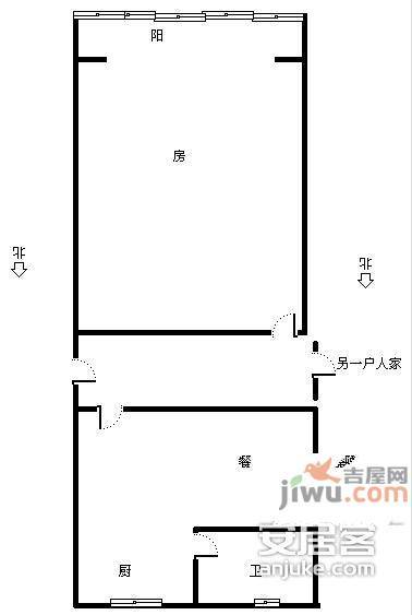 庆丰新村1室1厅1卫45㎡户型图