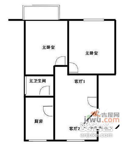 建国南苑2室1厅1卫88㎡户型图