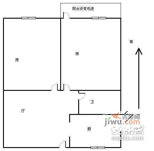 建国南苑2室1厅1卫88㎡户型图