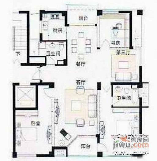 绿都百瑞广场3室2厅1卫166㎡户型图