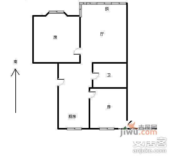 庆春苑2室1厅1卫57㎡户型图