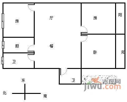 中山花园3室2厅2卫128㎡户型图