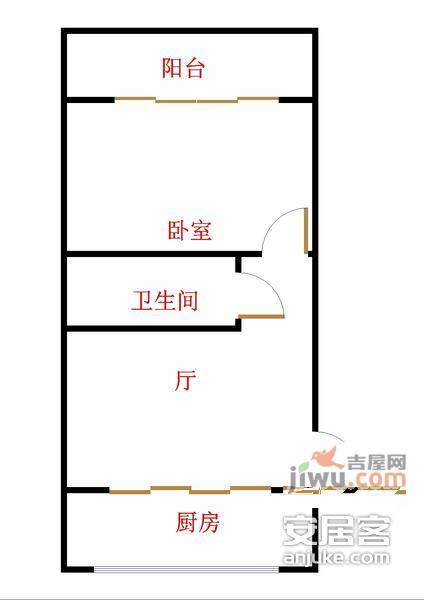 皇亲苑1室1厅1卫51㎡户型图