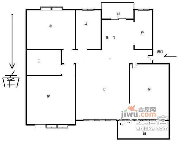 亲亲家园二期3室1厅2卫114㎡户型图