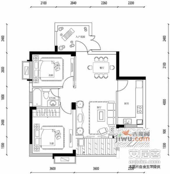 紫薇公寓2室2厅1卫90㎡户型图